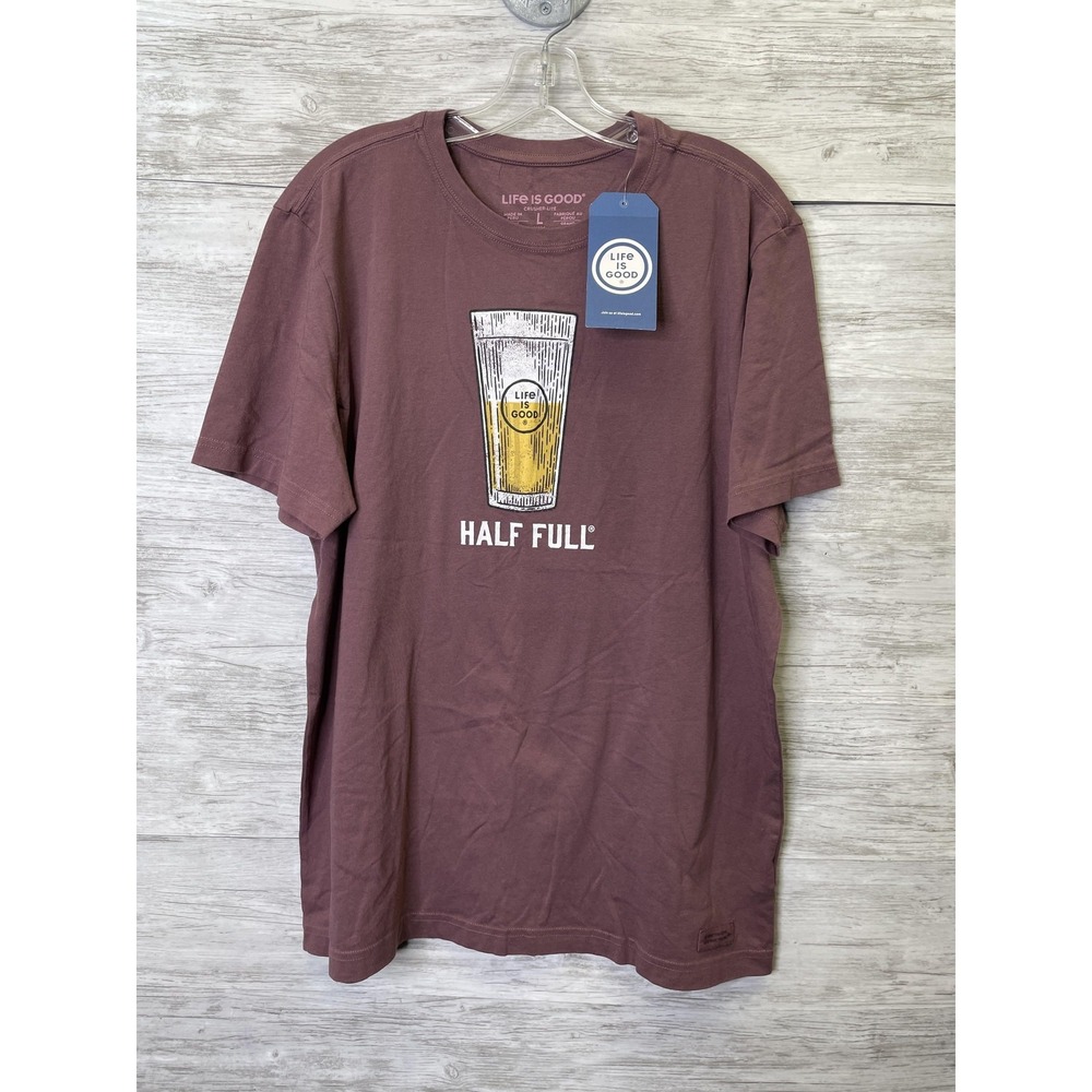 Life Is Good Shirt Mens‎ Large Purple Half Full Beer Graphic Crusher-Lite Tee